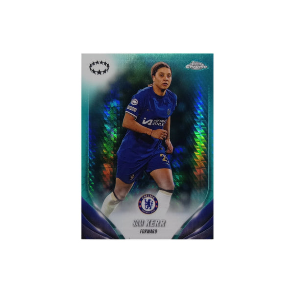 Topps Chrome UEFA Women's Champions League #20 Sam Kerr Aqua Prism Refractor (2023-24)