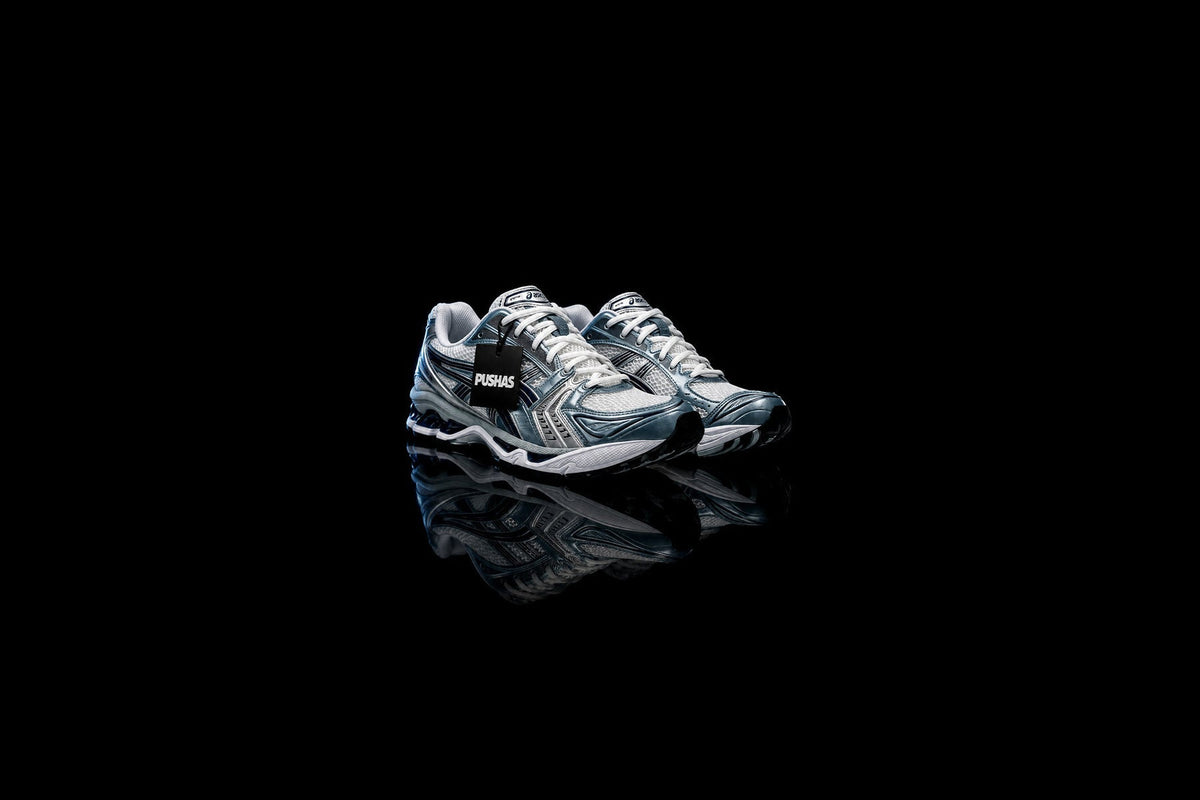 ASICS Gel-Kayano 14 'White Fjord Grey' photographed by PUSHAS