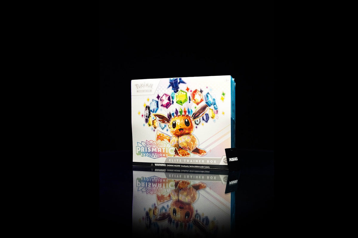 Pokémon TCG Prismatic Evolutions Elite Trainer Box photographed by PUSHAS