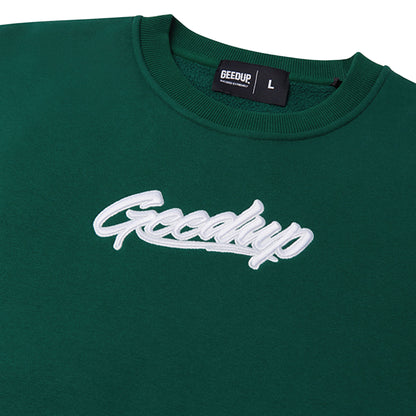 Geedup OS Script Crewneck 'Forest Green / White'