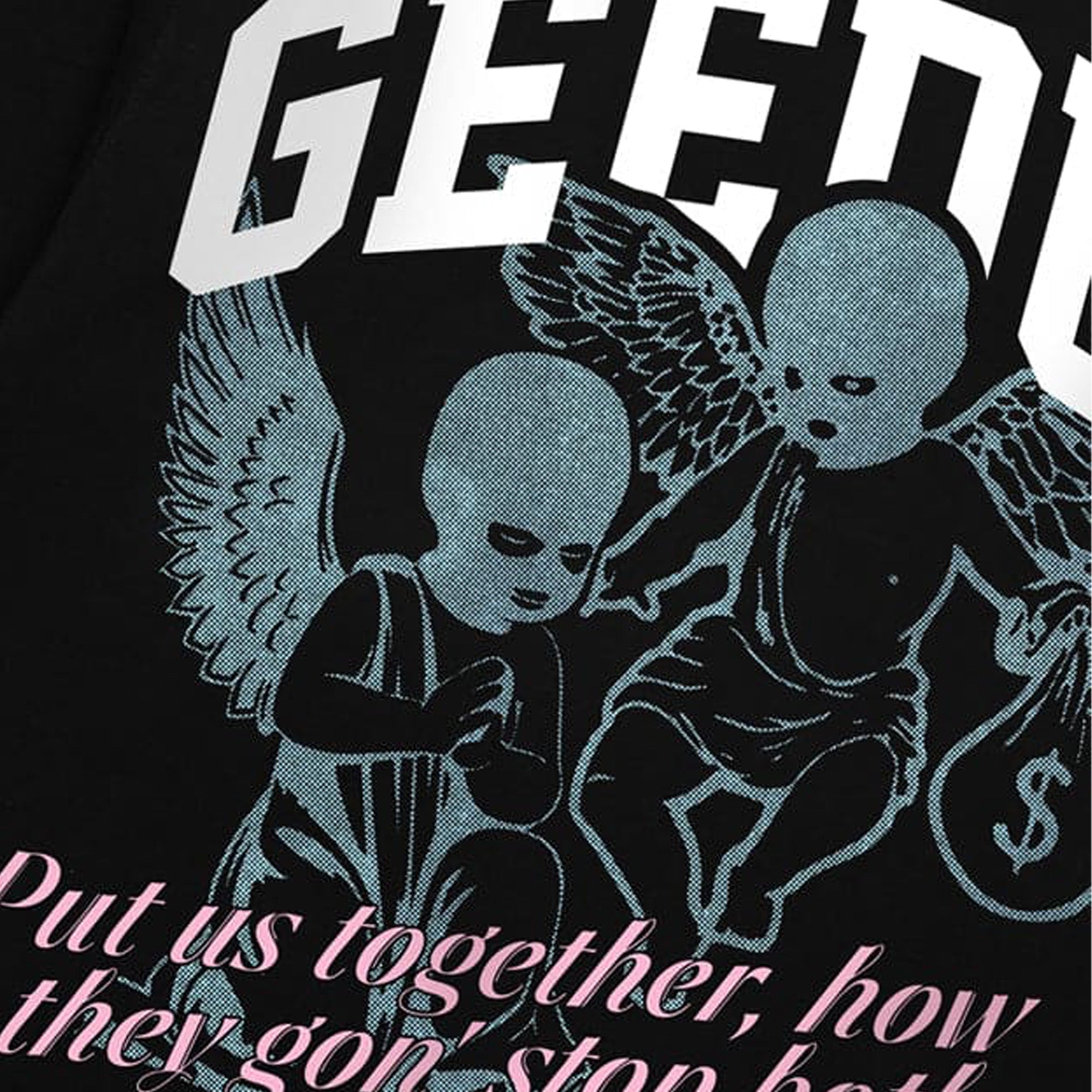 Geedup-Cherubs-T-Shirt-Black/Blue/Pink-close-up