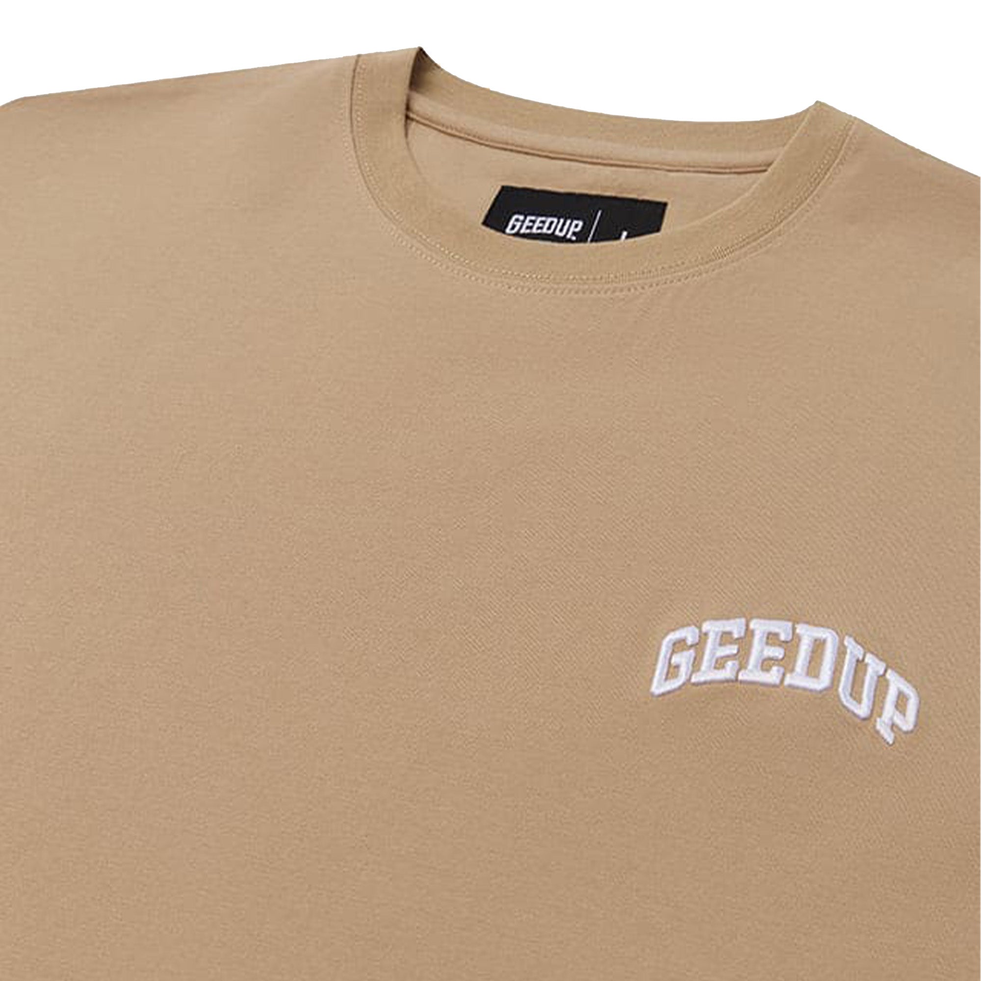 Geedup-Micro-Team-Logo-T-Shirt-'Tan'-(2024)-front-close-up