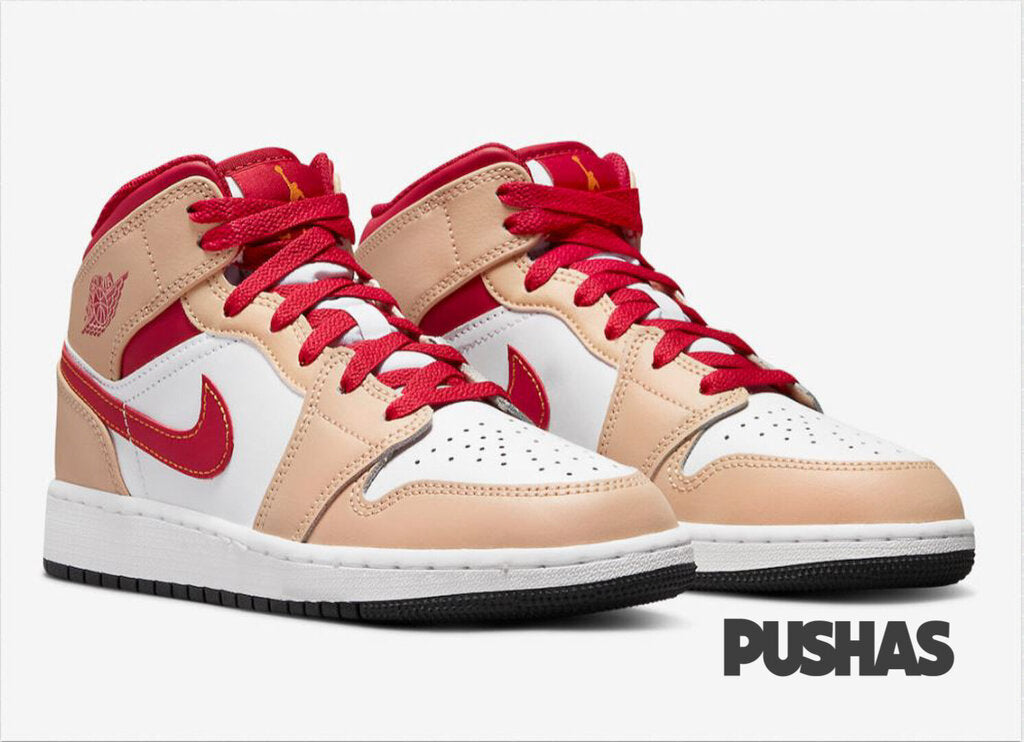 Air Jordan 1 Mid 'Light Curry Cardinal' GS (2022)